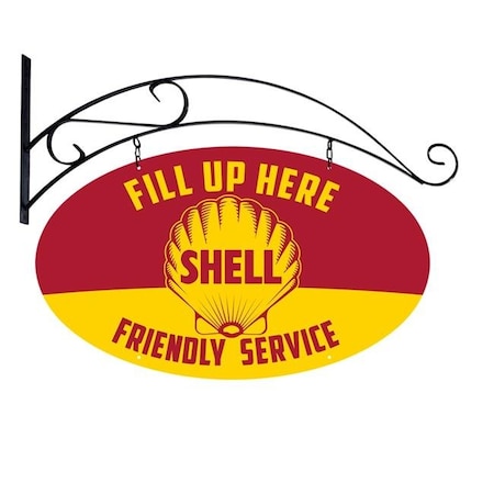 Shell SHL238 24 X 14 In. Fill Up Here Friendly Service Shell Plasma Metal Sign